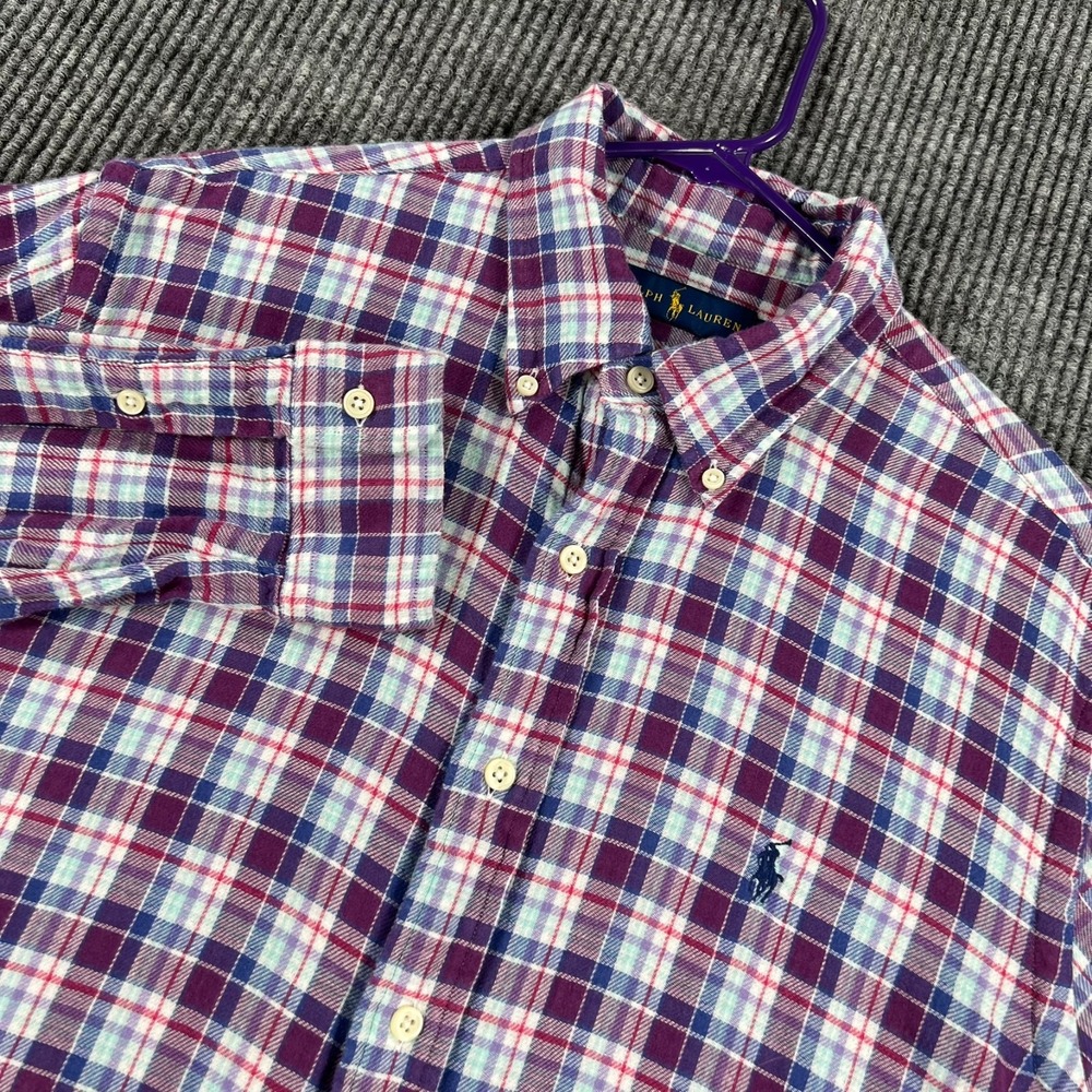 Ralph Lauren Shirt Mens Large Purple Plaid Long Sleeve Lined Button Down Casual